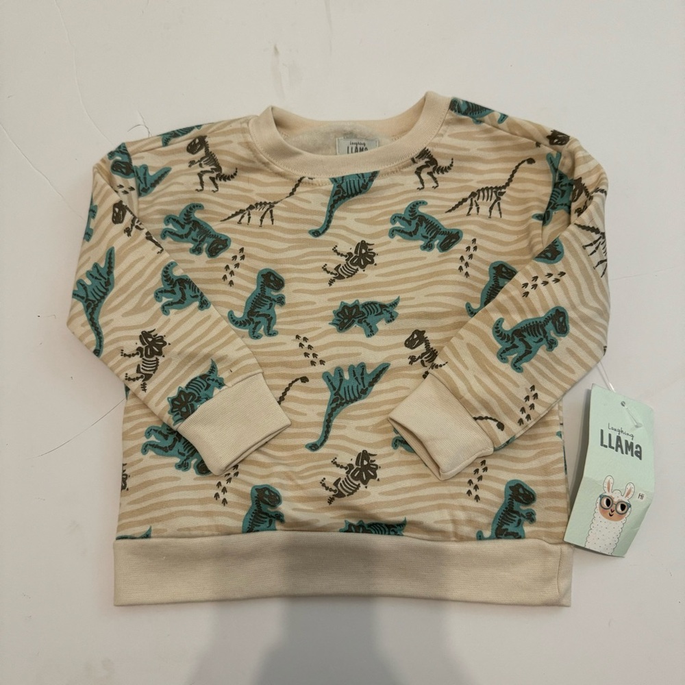 Laughing Llama Dinosaur Pullover Insude Fleece Boys Sweater Tan Size 12 mo